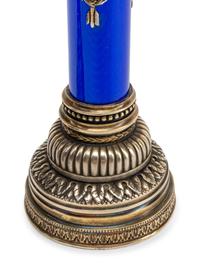 A Pair of Silver and Guilloché Enamel Candlesticks in a Fitted Case