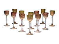 Twelve Gold Overlay Blown Crystal Wine Hocks