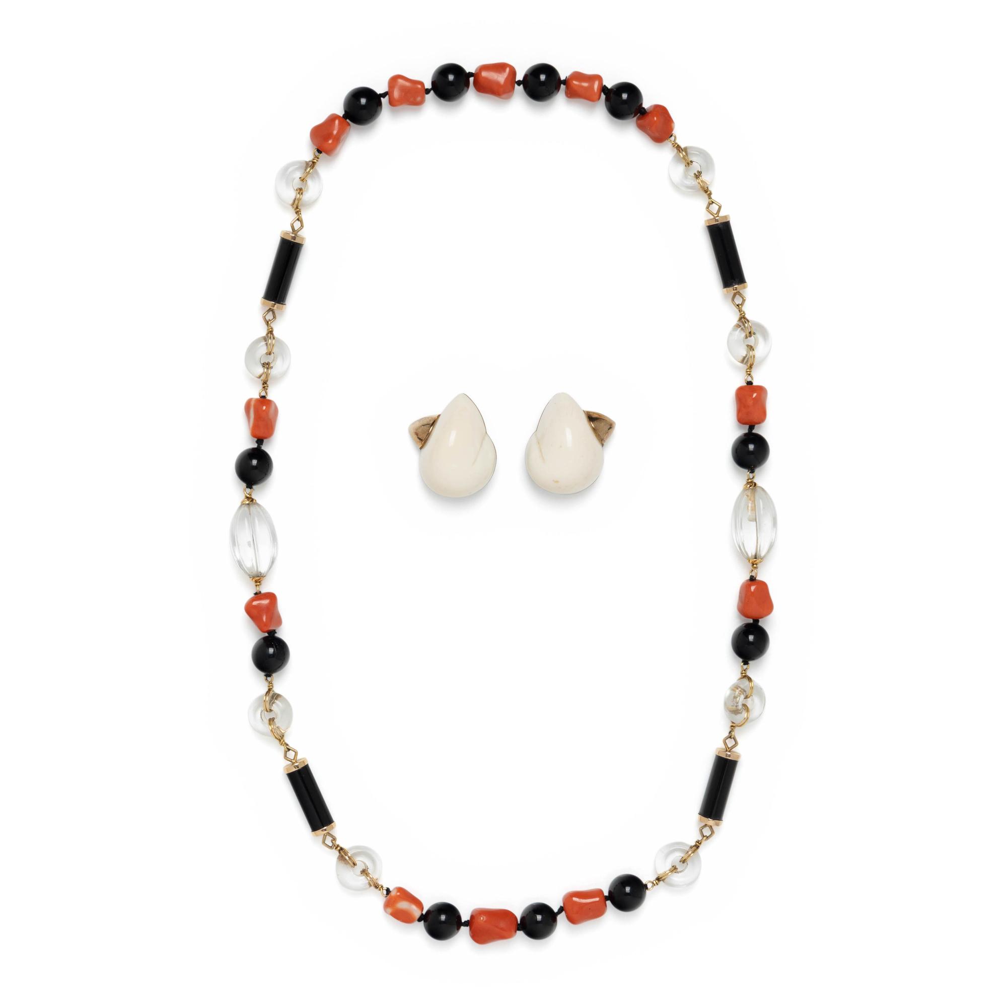 Two Bead Necklaces & Patricia Von Muslin Ear Clips