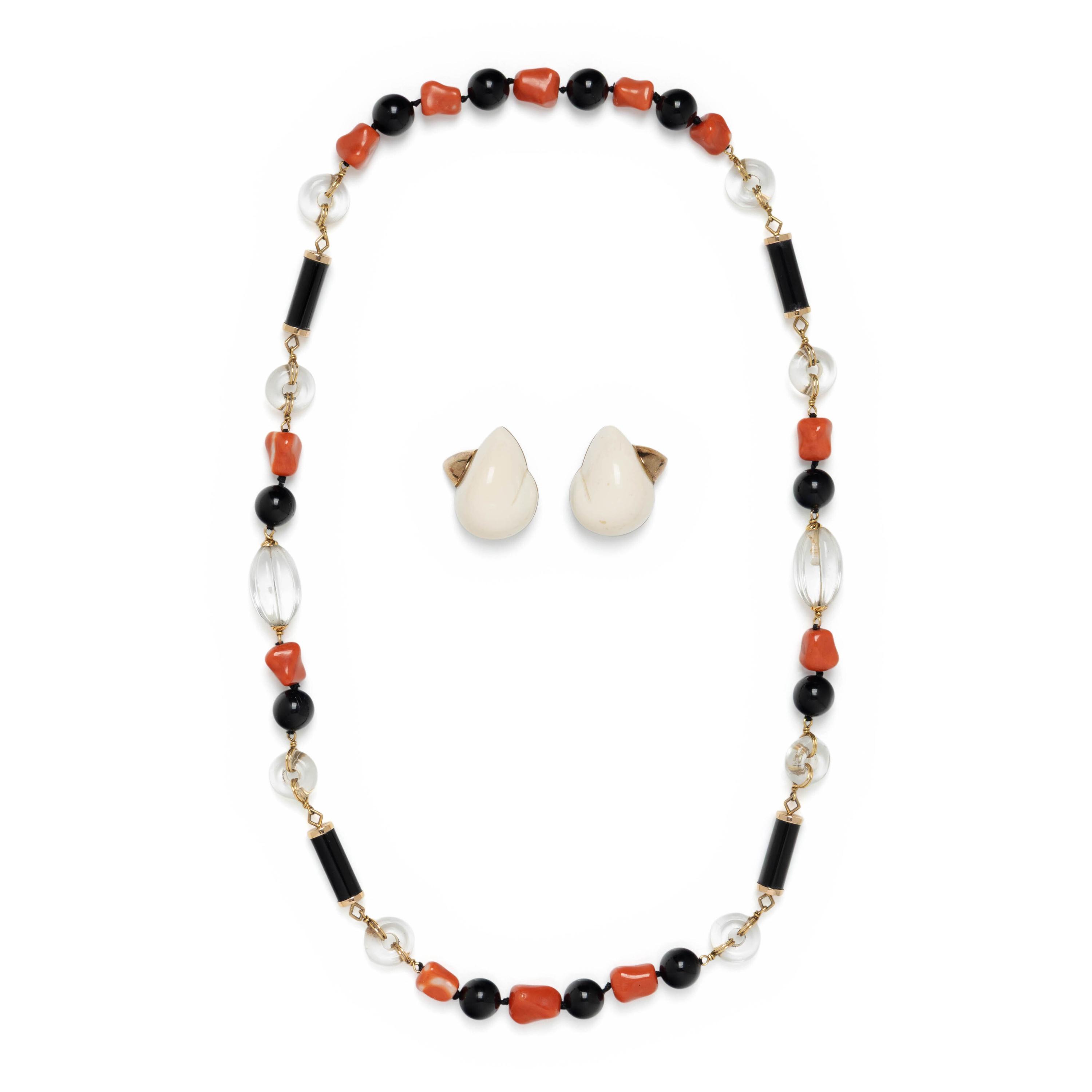 Two Bead Necklaces & Patricia Von Muslin Ear Clips