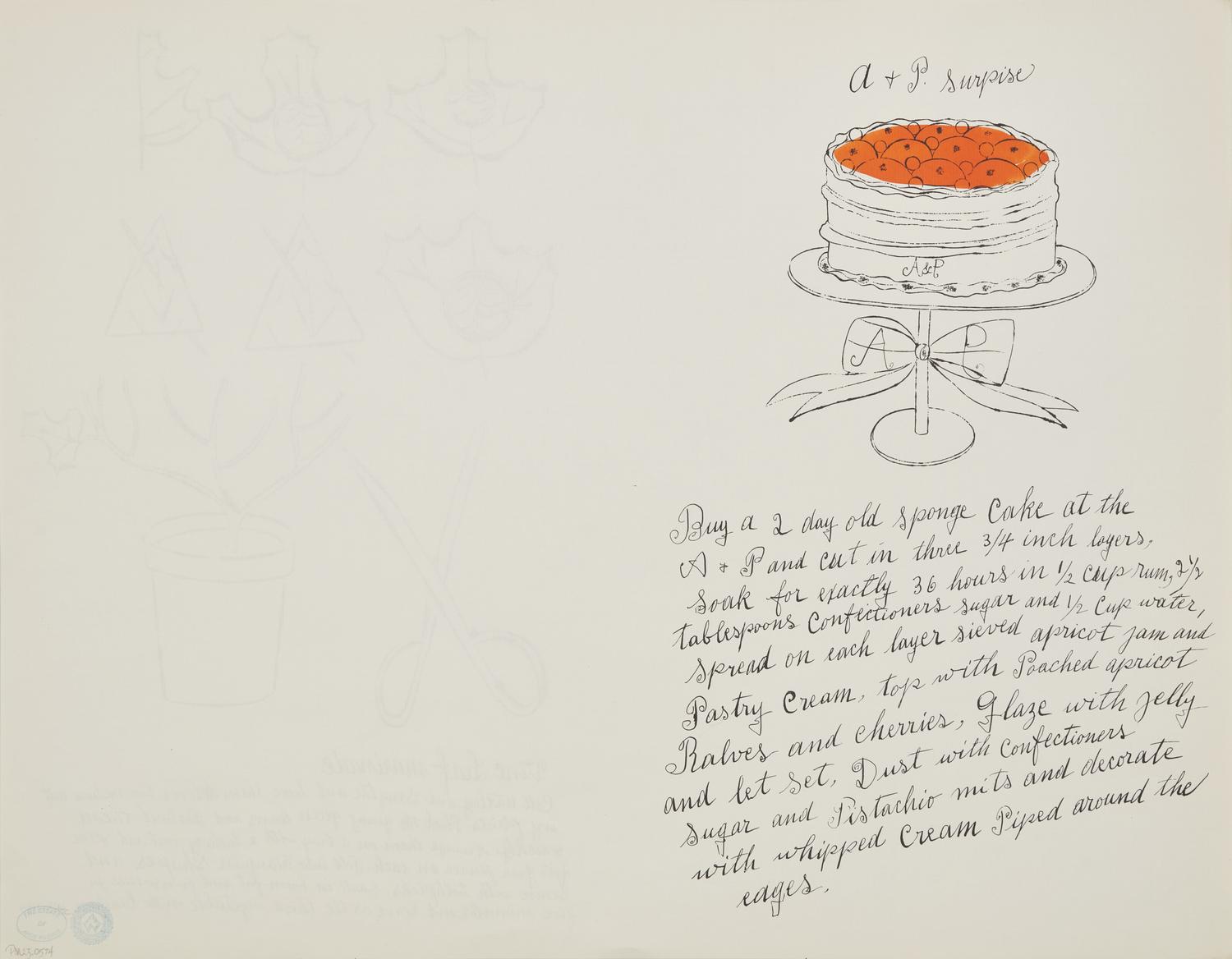 Andy Warhol (American, 1928-1987) — A + P Surprise (from Wild Raspberries ) 1959