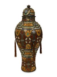 A Large Moroccan Silvered Metal and Hardstone Mounted Ceramic Urn — 20TH CENTURY