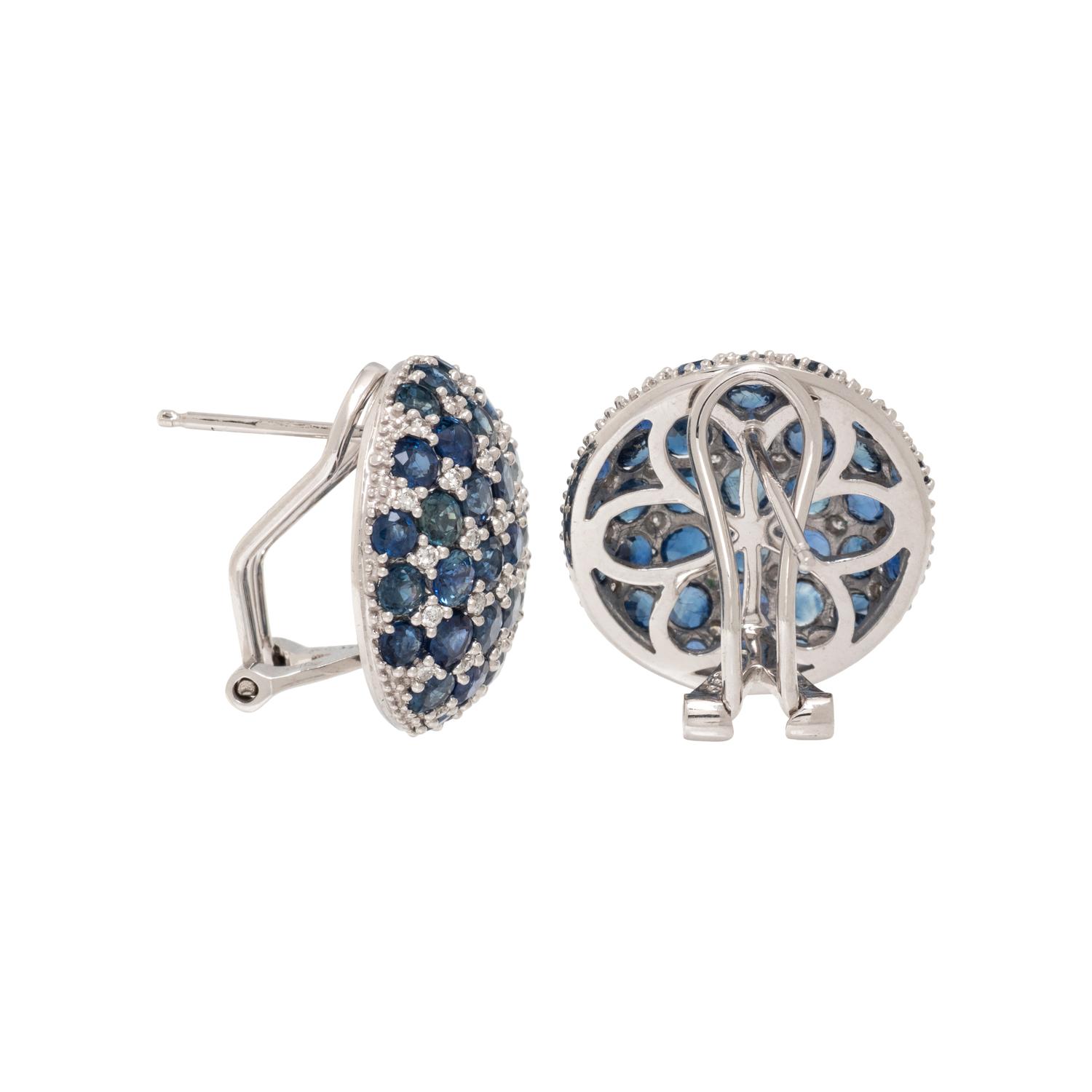 SAPPHIRE AND DIAMOND BUTTON EARRINGS