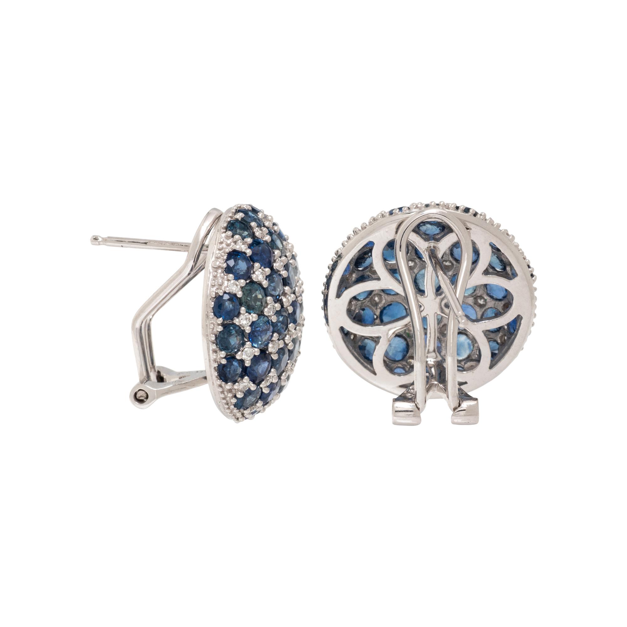 SAPPHIRE AND DIAMOND BUTTON EARRINGS
