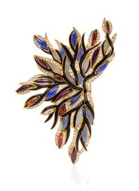 An 18 Karat Yellow Gold, Diamond, and Multi Gem Brooch, 26.10 dwts.