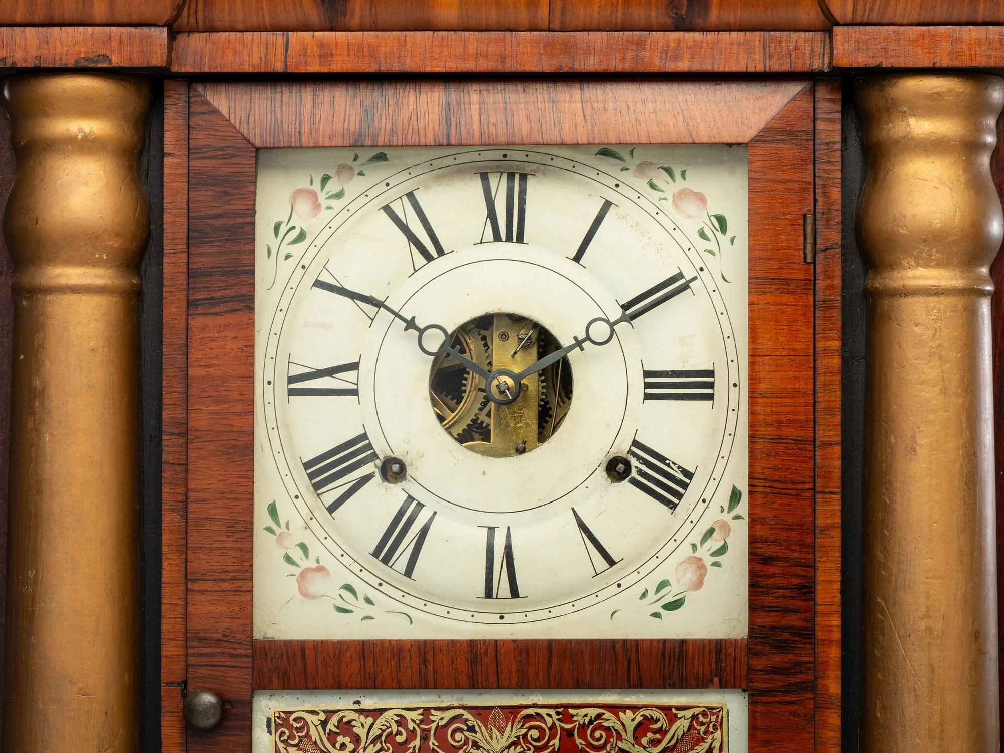 An American Eglomise Rosewood Mantel Clock