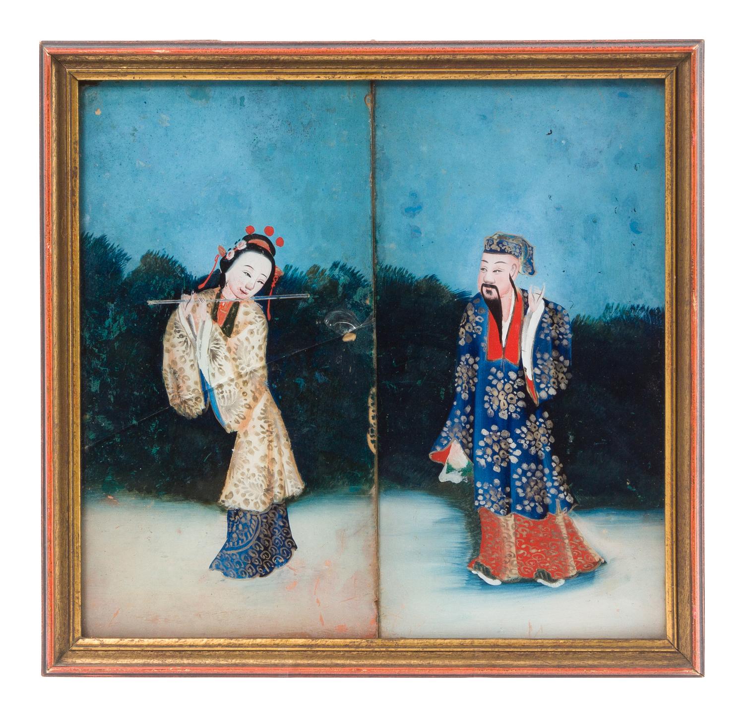 A Chinese Reverse Glass Painting 10 3/4 x 11 inches. — 19TH CENTURY