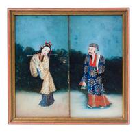A Chinese Reverse Glass Painting 10 3/4 x 11 inches. — 19TH CENTURY