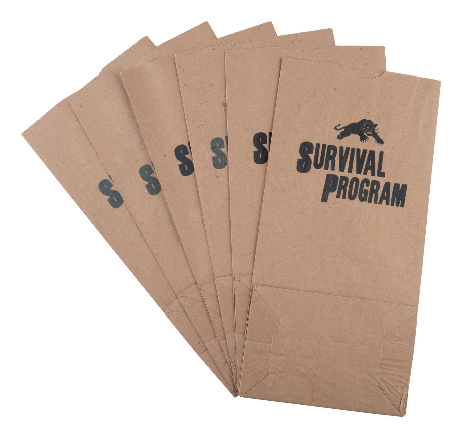 [BLACK PANTHER PARTY]. Black Community Survival Conference poster. Oakland, CA, March 1972. [ With: ] Survival Program paper lunch and grocery bags.