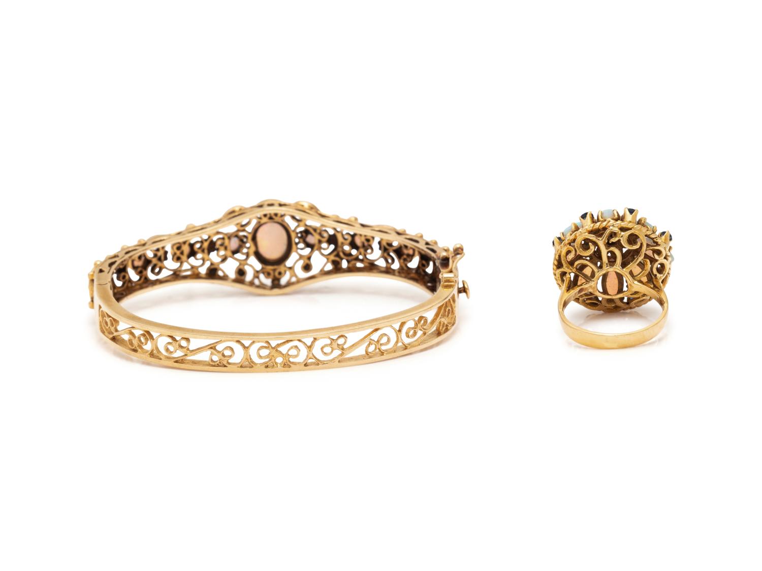 COLLECTION OF OPAL AND YELLOW GOLD JEWELRY