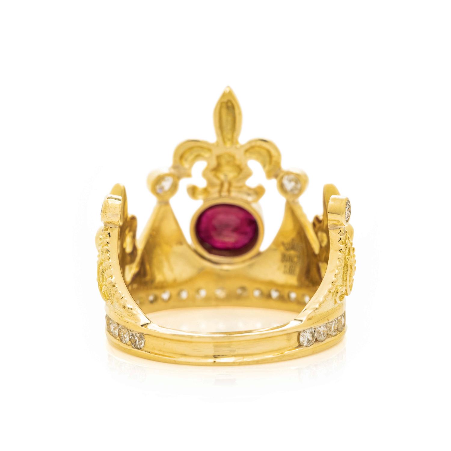 CYNTHIA BACH, YELLOW GOLD, RUBY AND DIAMOND 'FLEUR DE LIS CROWN' RING