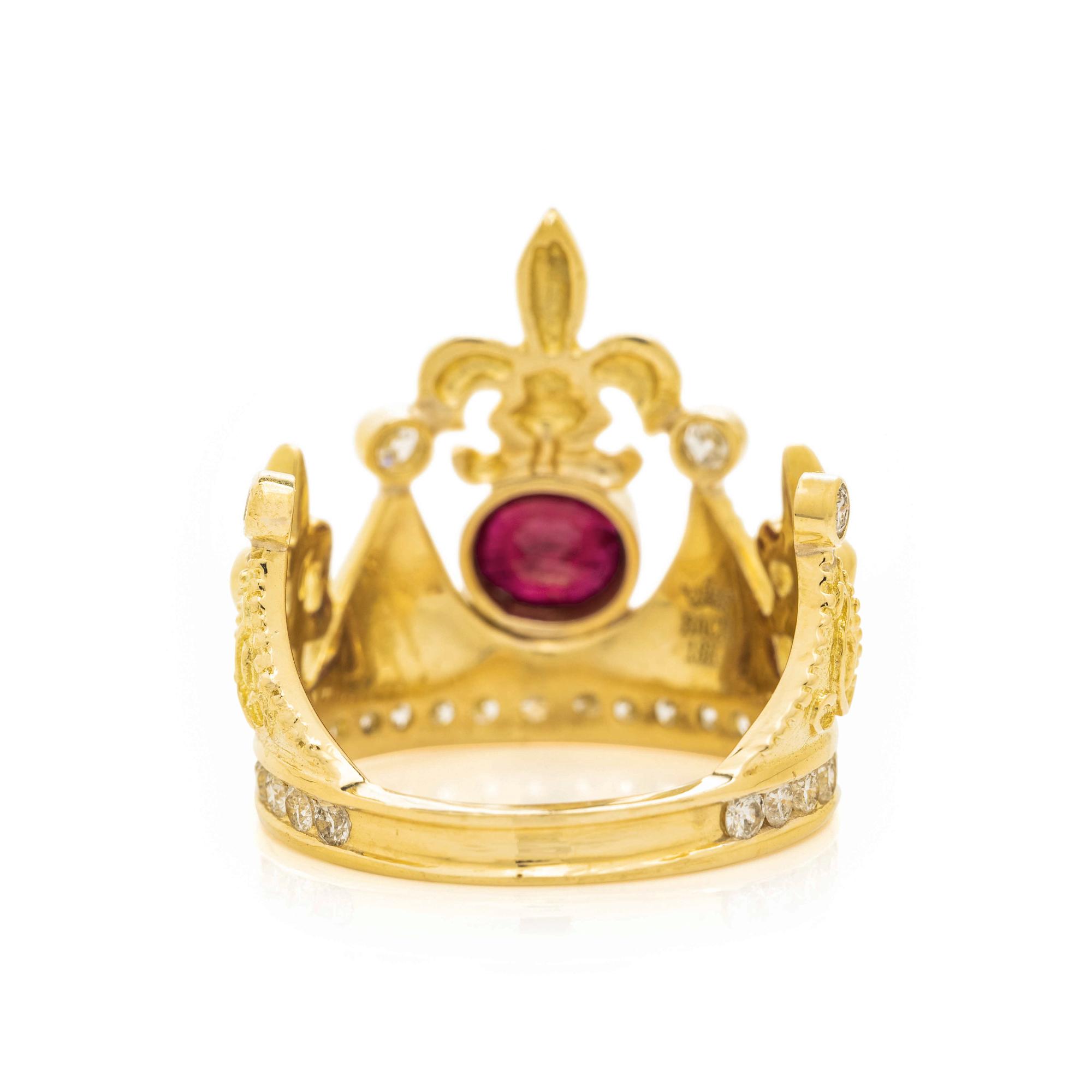 CYNTHIA BACH, YELLOW GOLD, RUBY AND DIAMOND 'FLEUR DE LIS CROWN' RING