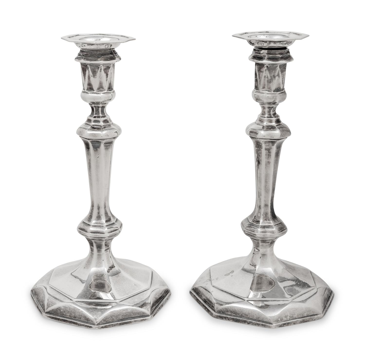 A Pair of Queen Anne Britannia Silver Candlesticks