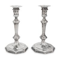 A Pair of Queen Anne Britannia Silver Candlesticks