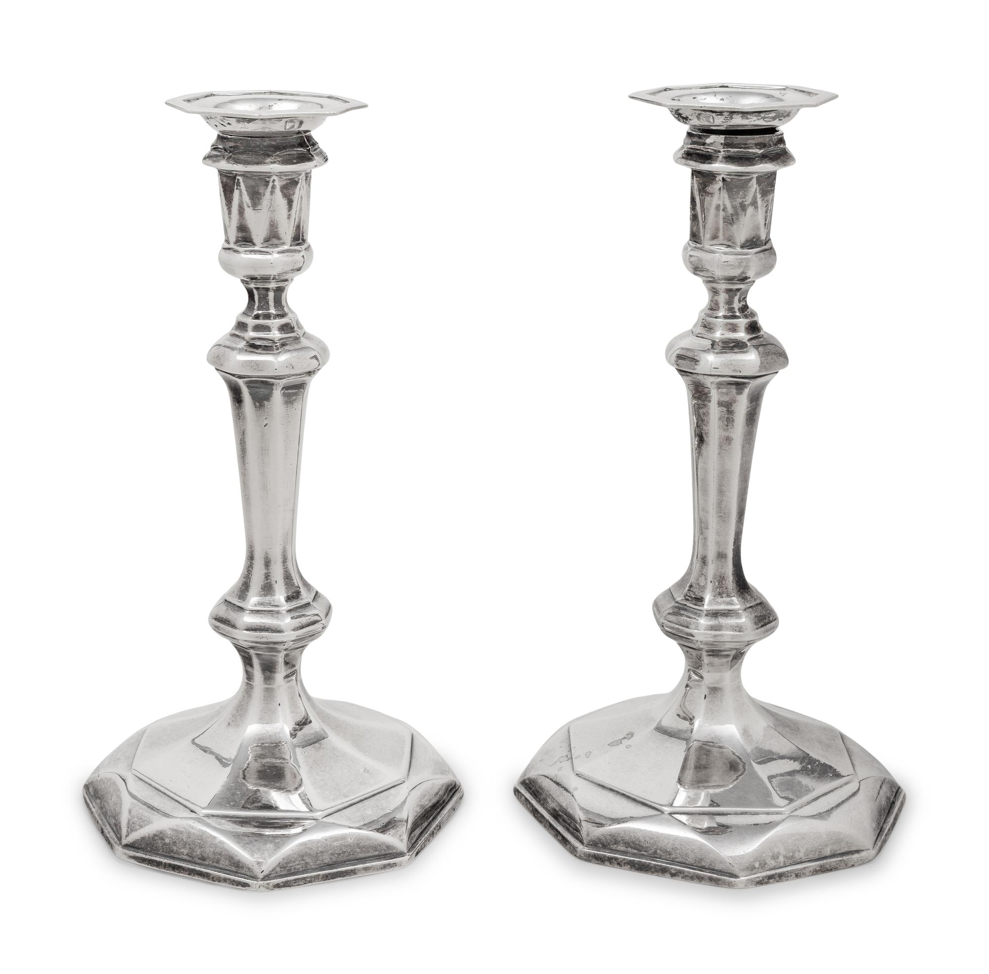 A Pair of Queen Anne Britannia Silver Candlesticks