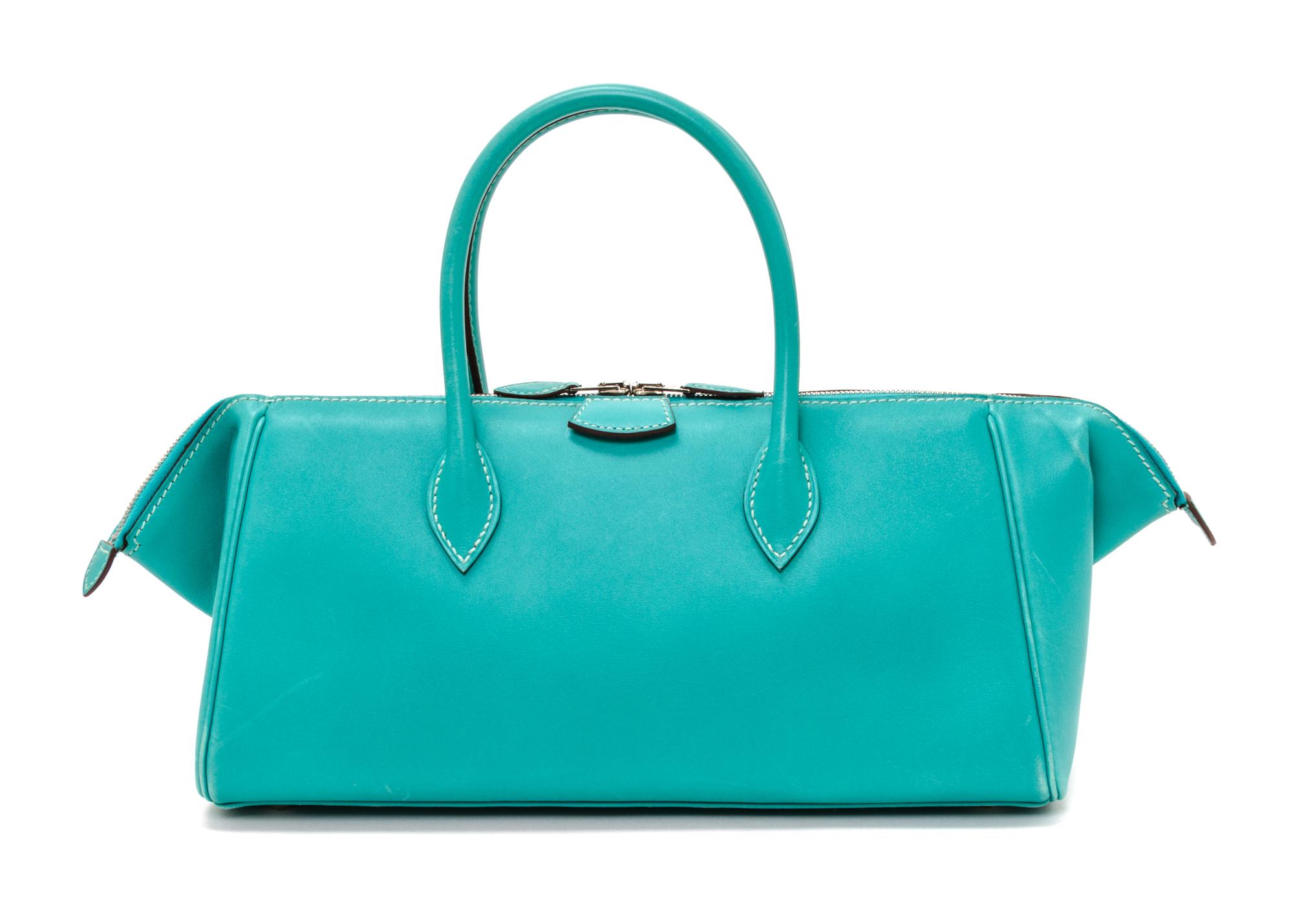 An Hermes Aqua Box Calf Paris Bombay PM Handbag, 11" x 8" x 5".