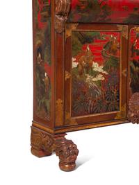 A Georgian Style Red Lacquered and Chinoiserie Decorated Secretary Bookcase