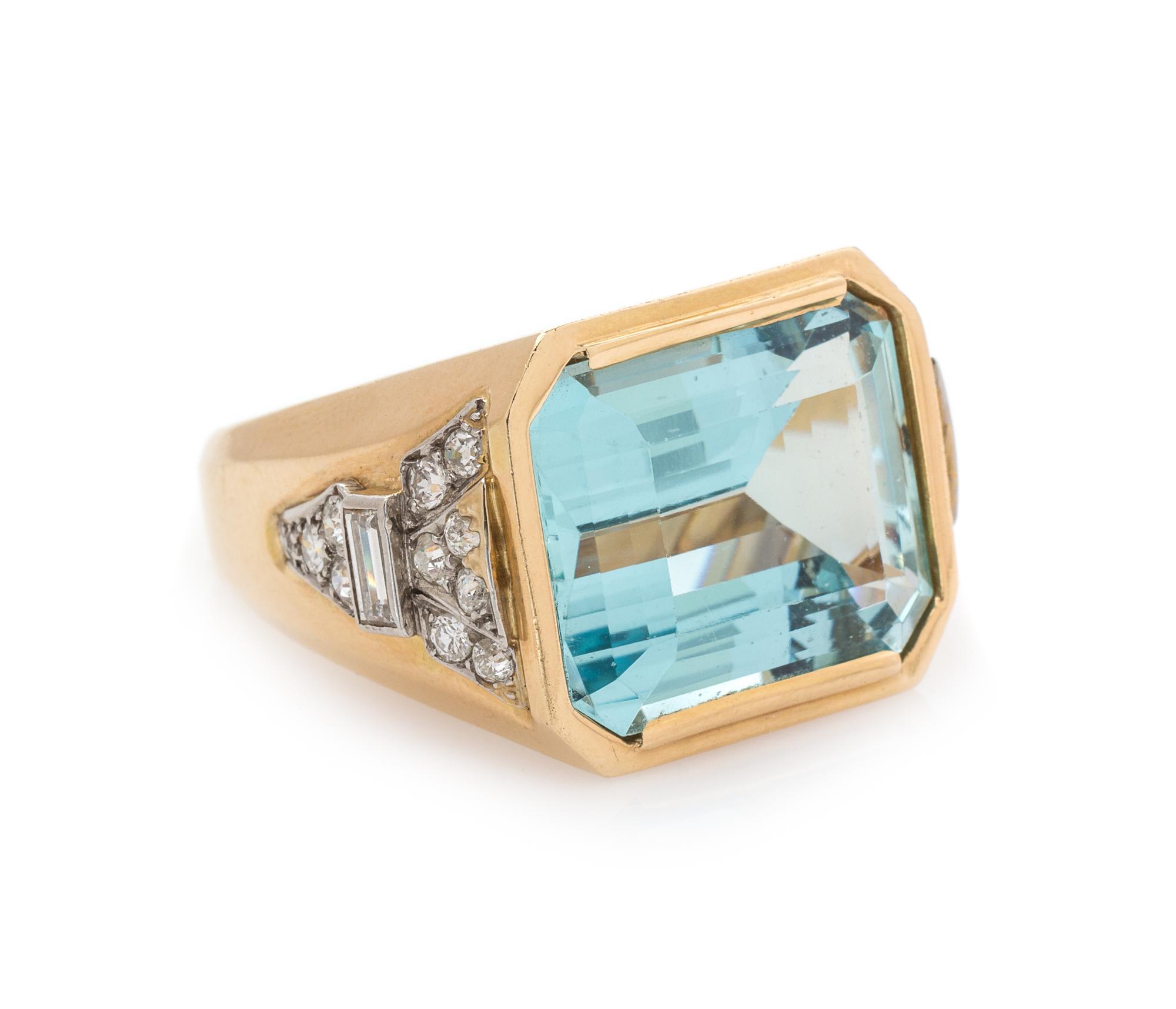A Yellow Gold, Platinum, Aquamarine, and Diamond Ring, 13.20 dwts.