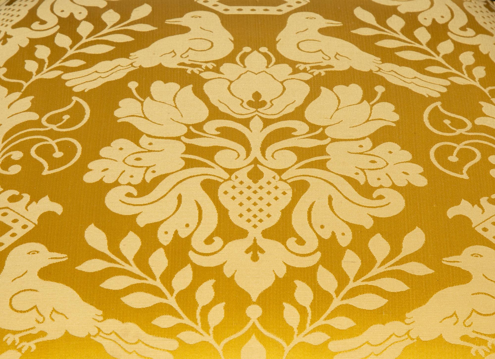 A Pair of Italian Ebonized and Parcel Gilt Side Chairs with Scalamandré Upholstered Seats