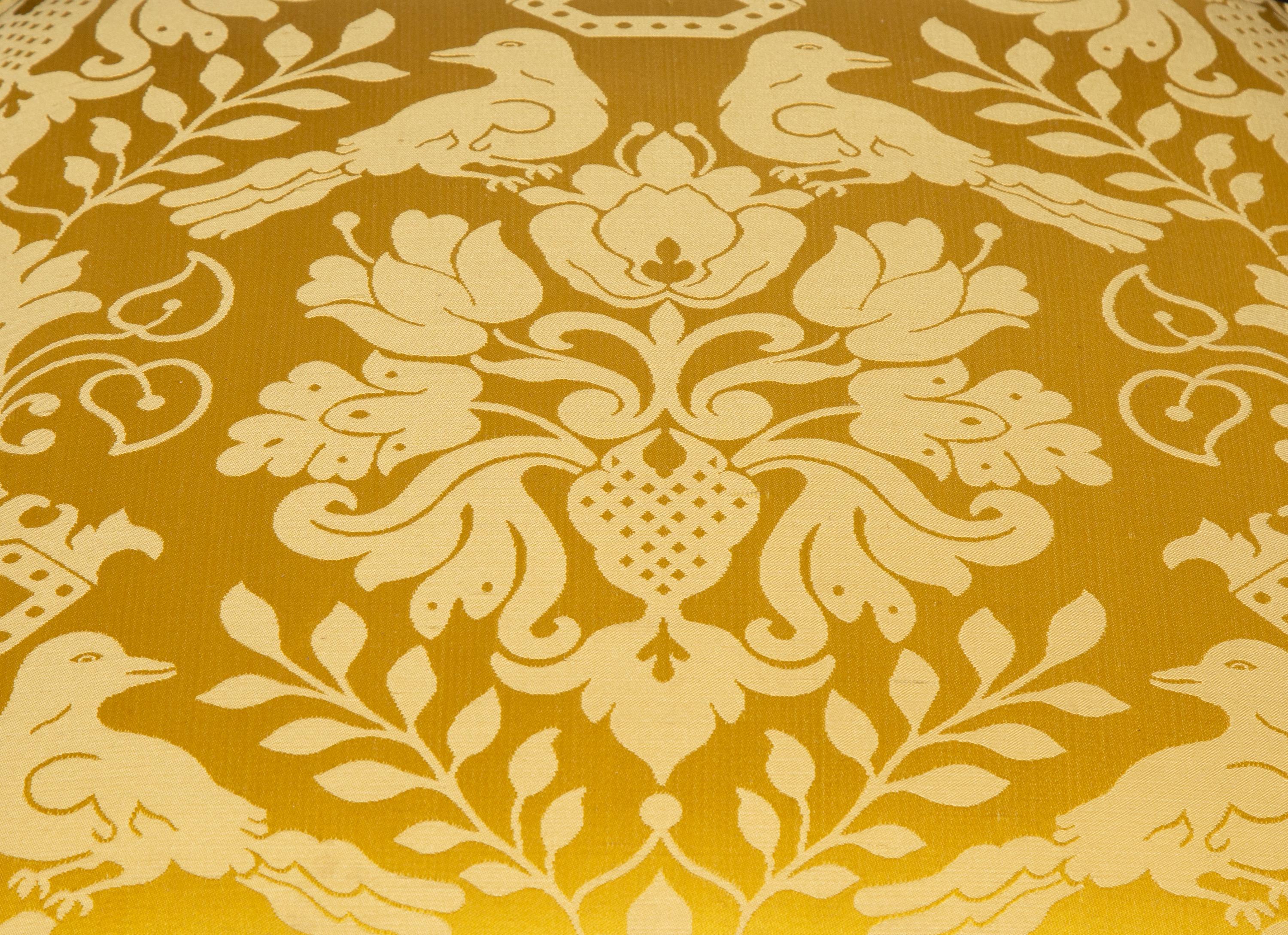 A Pair of Italian Ebonized and Parcel Gilt Side Chairs with Scalamandré Upholstered Seats