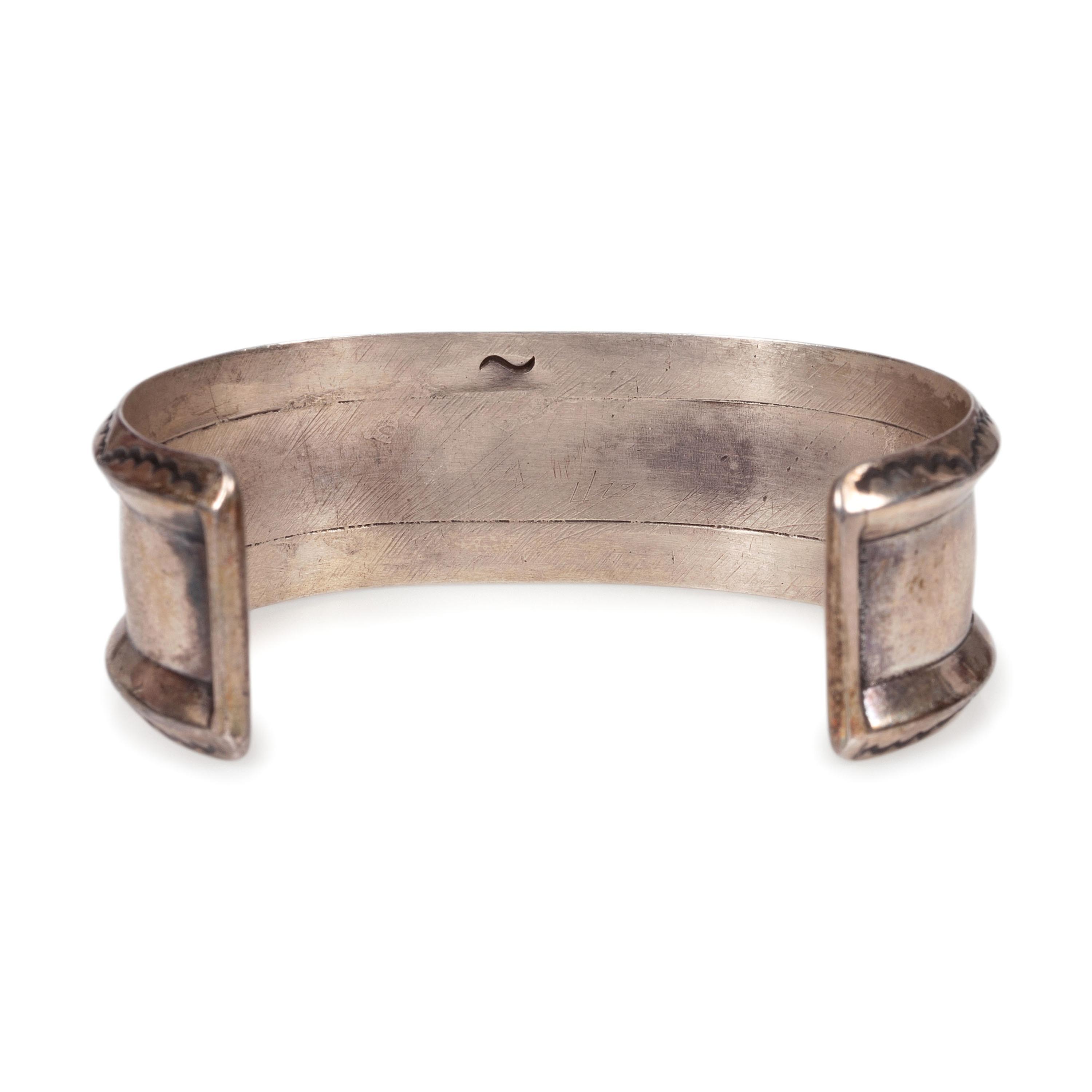 Silver Cuff Bracelet, with a Row of Turquoise Cabochons