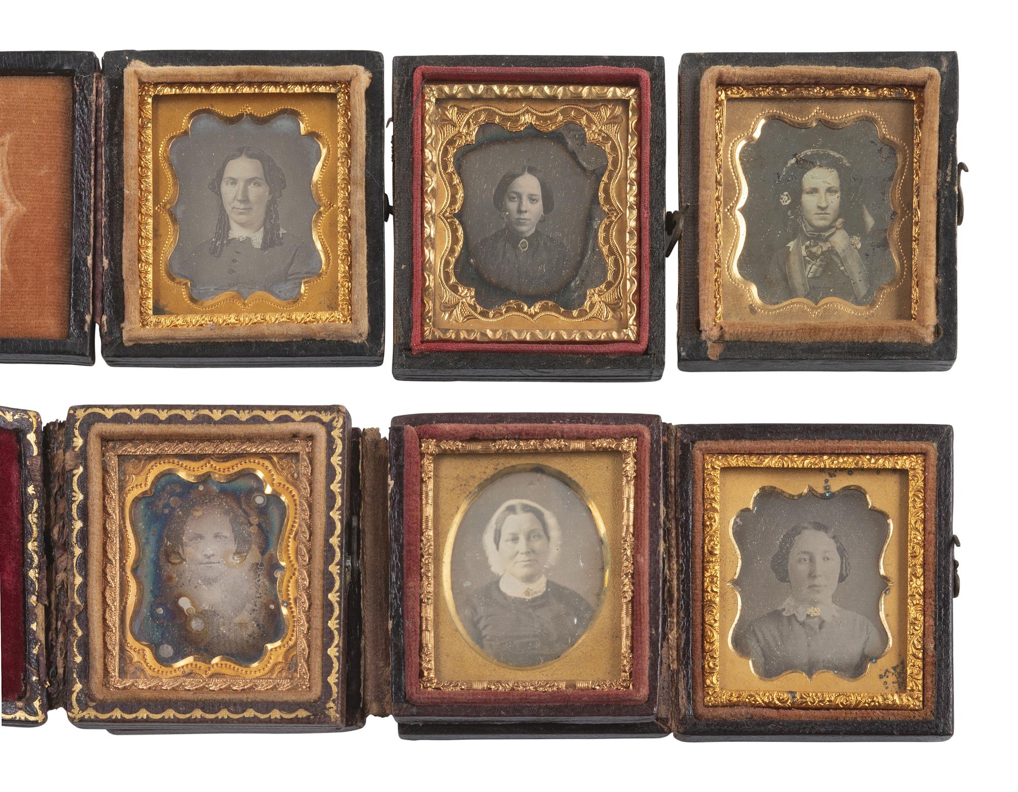 [EARLY PHOTOGRAPHY]. 74 sixteenth plate daguerreotypes of men, women, & children of varying ages.