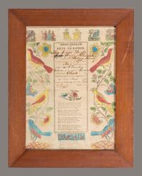 A Birth and Baptism Partially Printed and Watercolor Decorated Fraktur