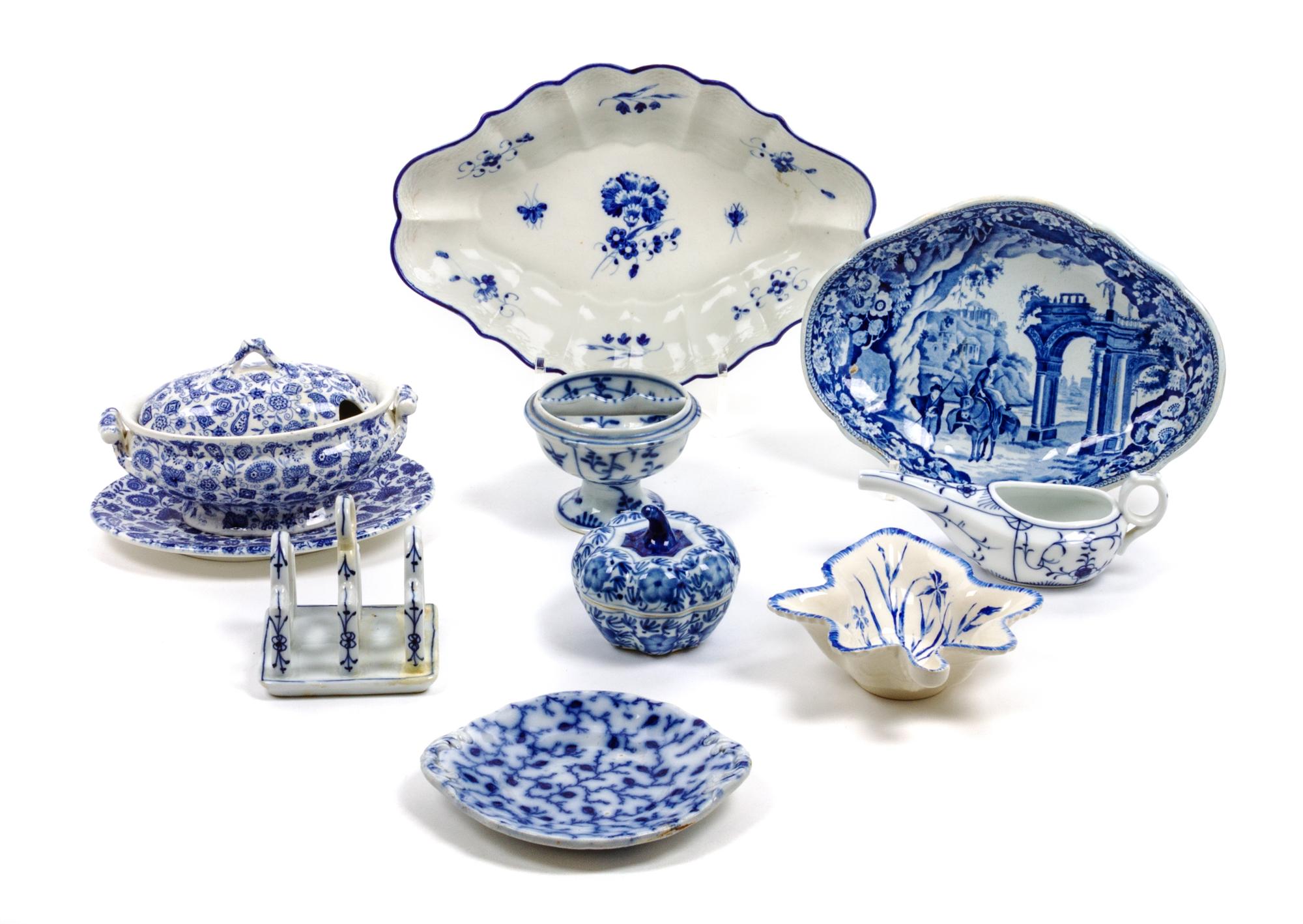 A Group of Blue and White Porcelain Table Articles Width of widest 10 1/2 inches.