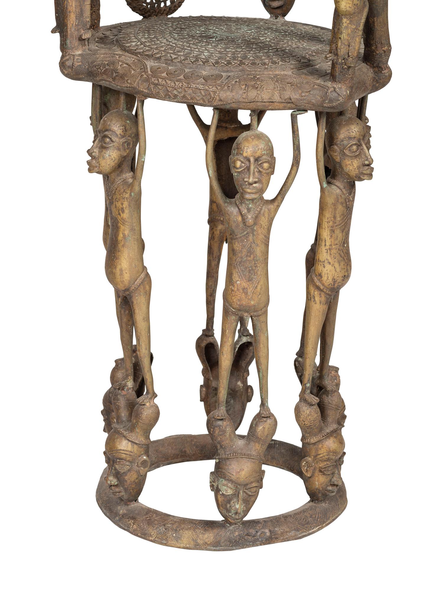 Two Benin Bronze Figural Throne Chairs