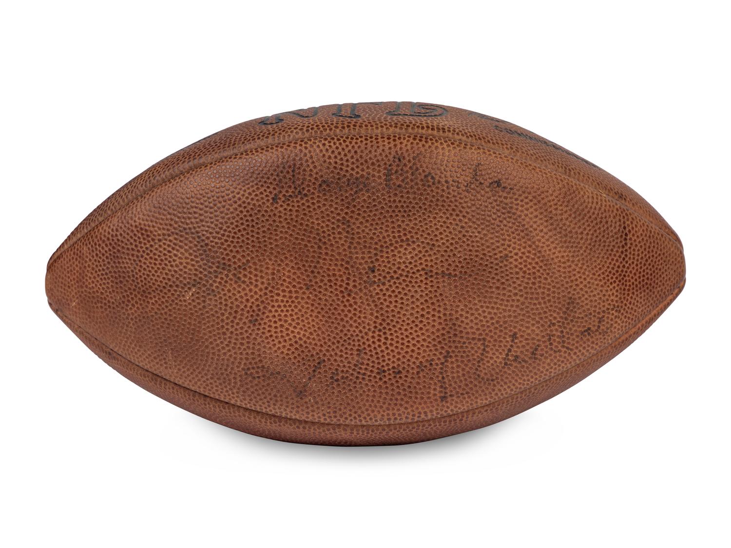 A Group of Two Hall of Fame Multi Signed Autograph Official Game Footballs (Including Johnny Unitas, Otto Graham, Gale Sayers and George Blanda)