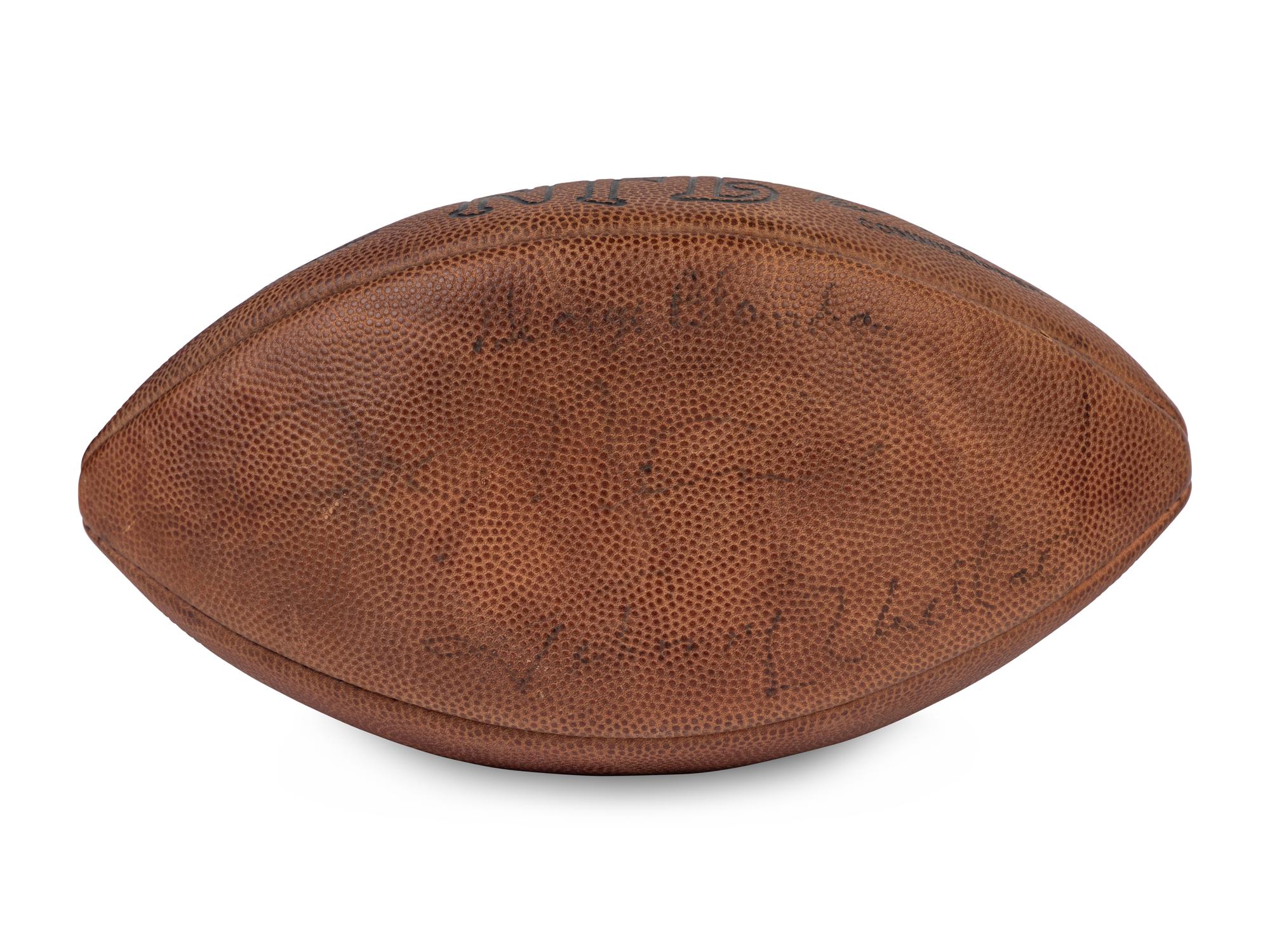 A Group of Two Hall of Fame Multi Signed Autograph Official Game Footballs (Including Johnny Unitas, Otto Graham, Gale Sayers and George Blanda)