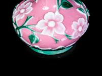 Two Chinese Pink, Green and White Glass Bottle Vases