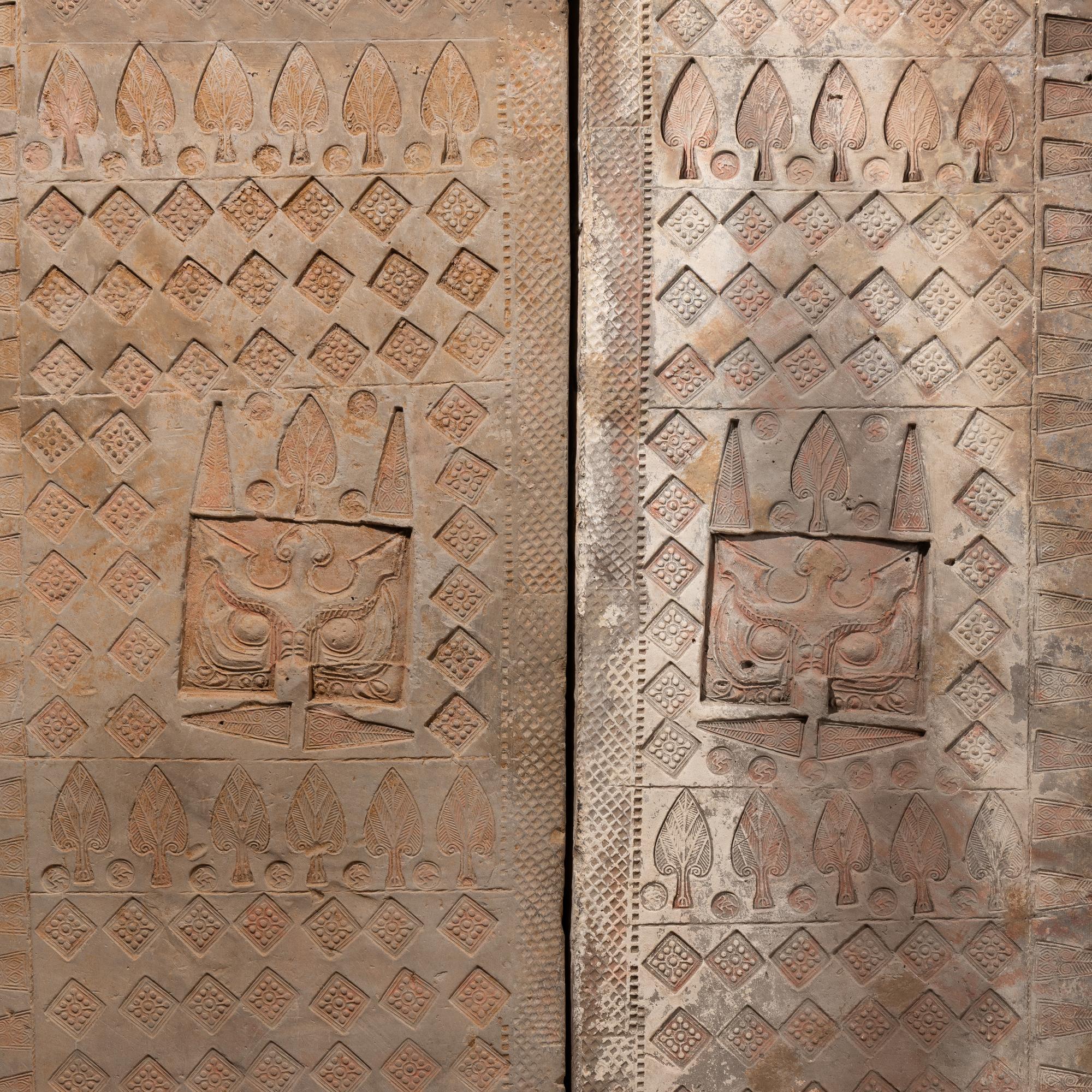 A Pair of Large Chinese Grey Tile Tomb Doors, Han Dynasty — 漢 铺首衔环空心磚墓門一对