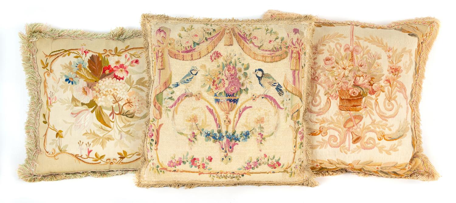 A Group of Nine Needlepoint and Aubusson Tapestry Pillows