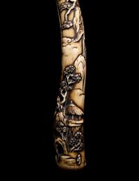 Two Japanese Carved Bone Brush Holders