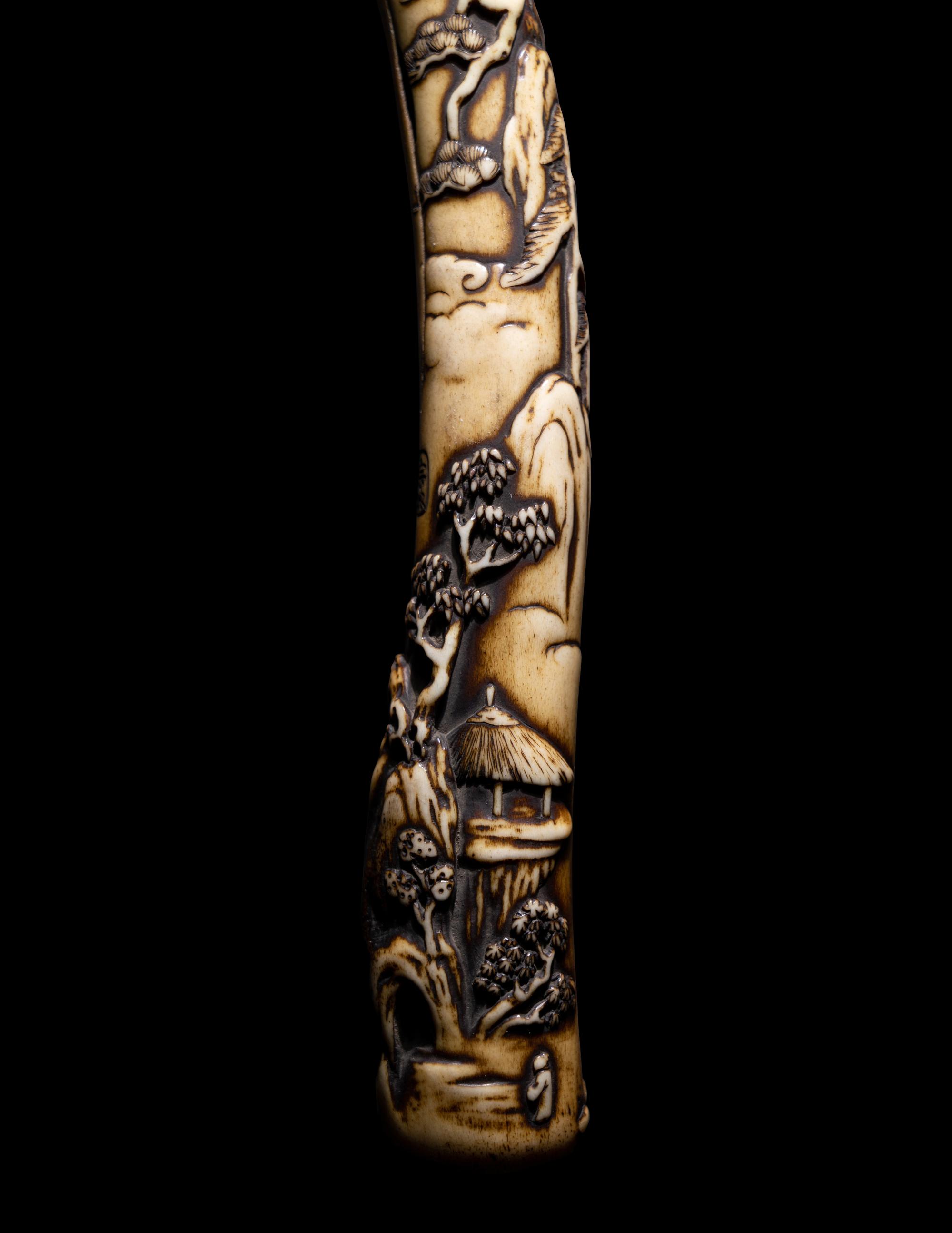 Two Japanese Carved Bone Brush Holders