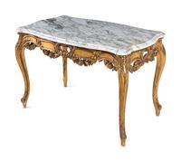 A Louis XV Style Giltwood Marble-Top Table