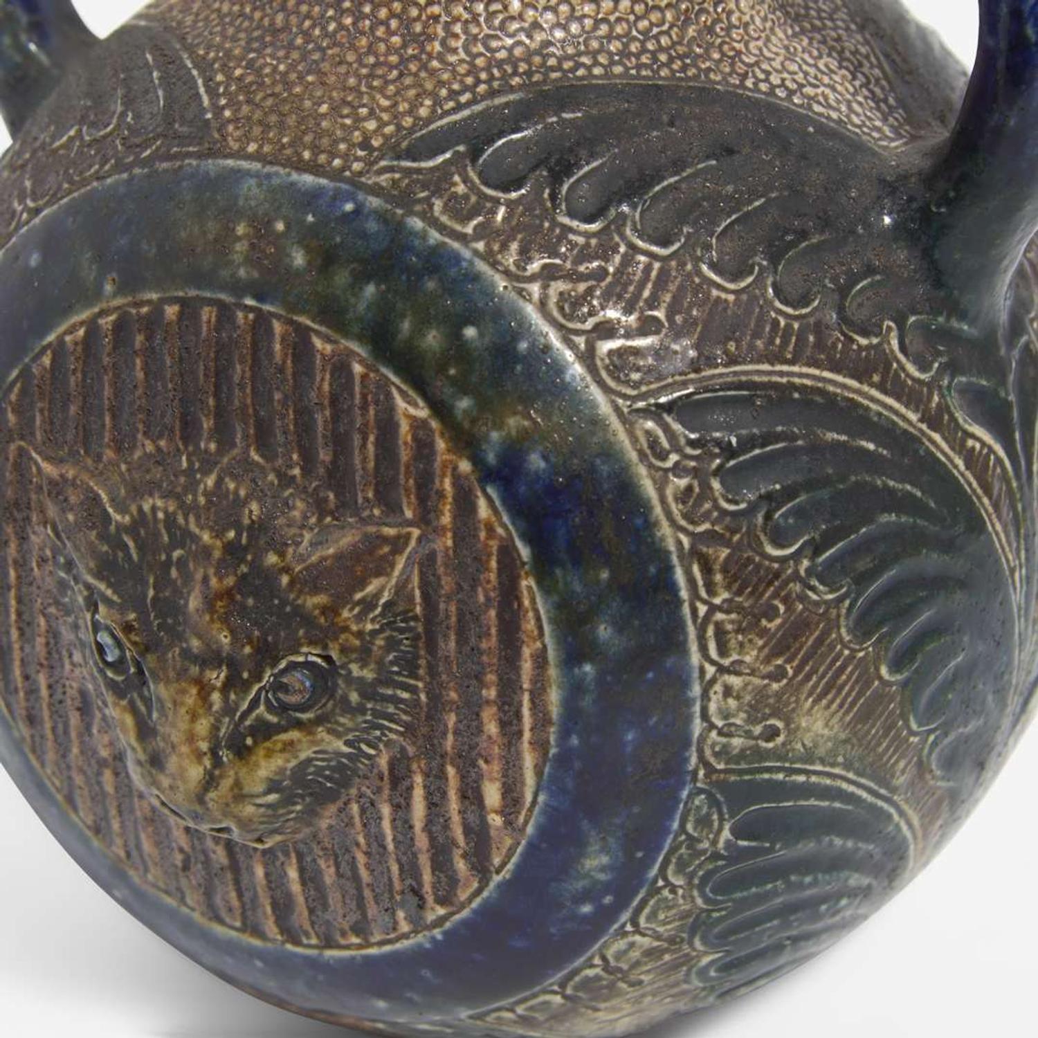 Robert Wallace Martin (British, 1843-1923) Twin-Handled Vase with Cats, Martin Brothers Pottery, UK, 1883