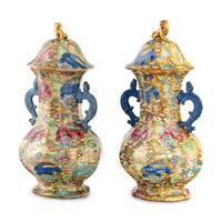 A Pair of English Parcel Gilt Ironstone Covered Vases, in the Chinese Taste