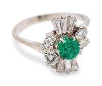 A White Gold, Emerald and Diamond Ring,
