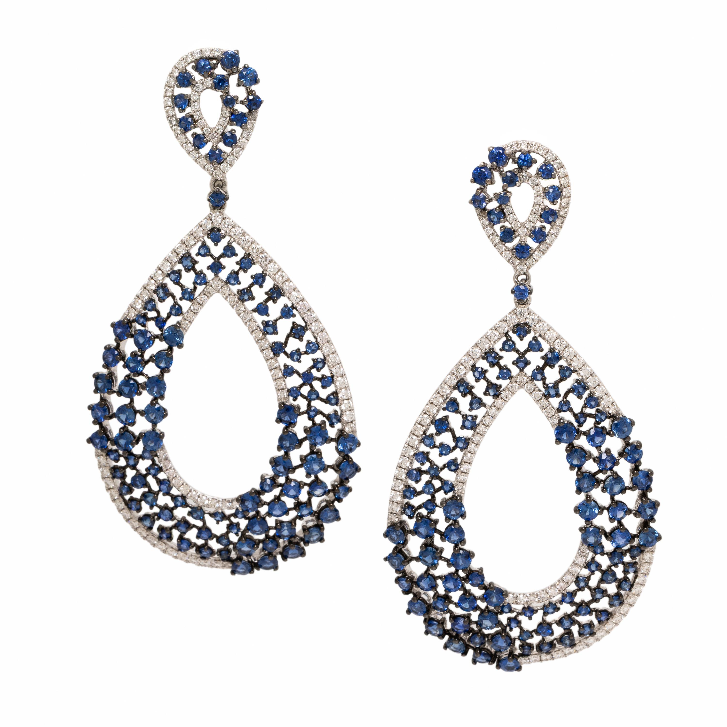 Sapphire, Diamond, and White Gold Earrings