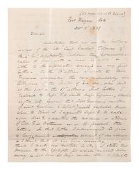 [MILITARIA]. Letter written from Fort Wayne discussing loss of an officer. Arkansas, 5 Dec. 1839.