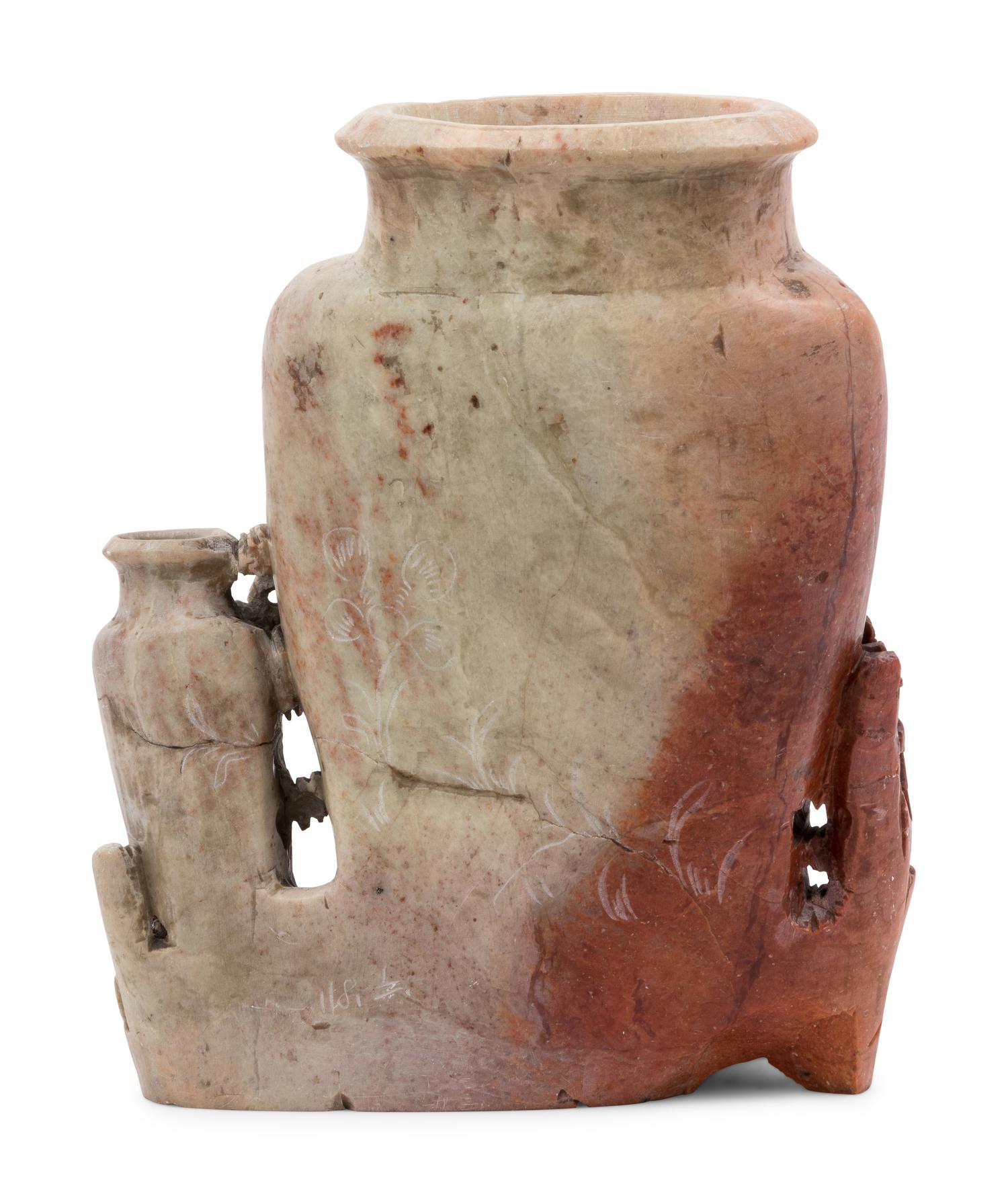 A Chinese Carved Soapstone Vase with Flowers