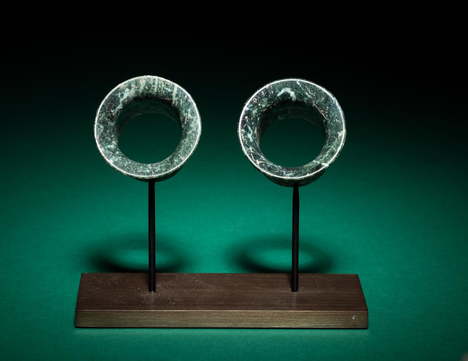 A Pair of Olmec Jade Earspools