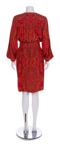 Bill Blass Red Floral Dress with Leather Tie, 1980s No size label