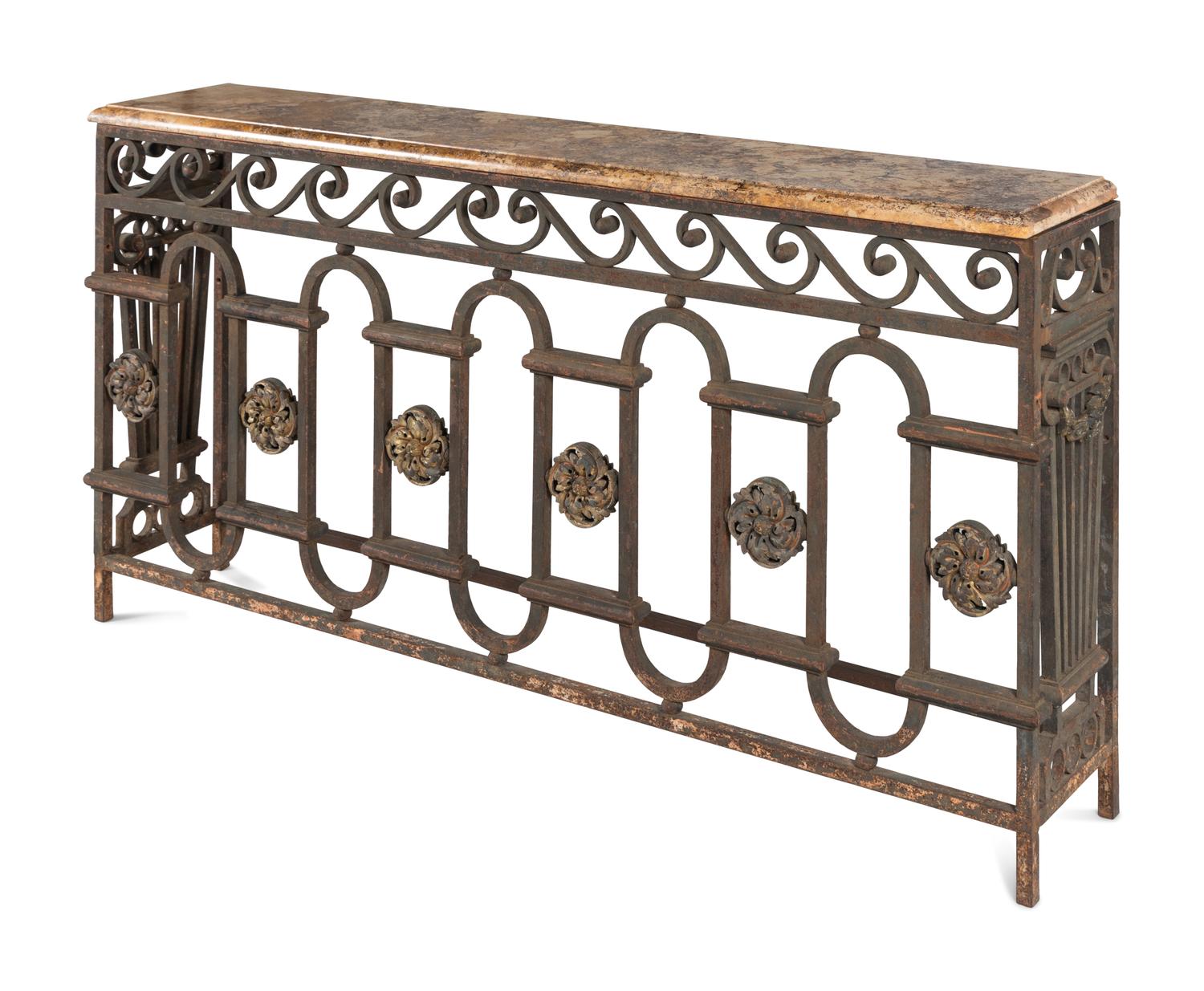An Italian Wrought-Iron Marble-Top Console Table