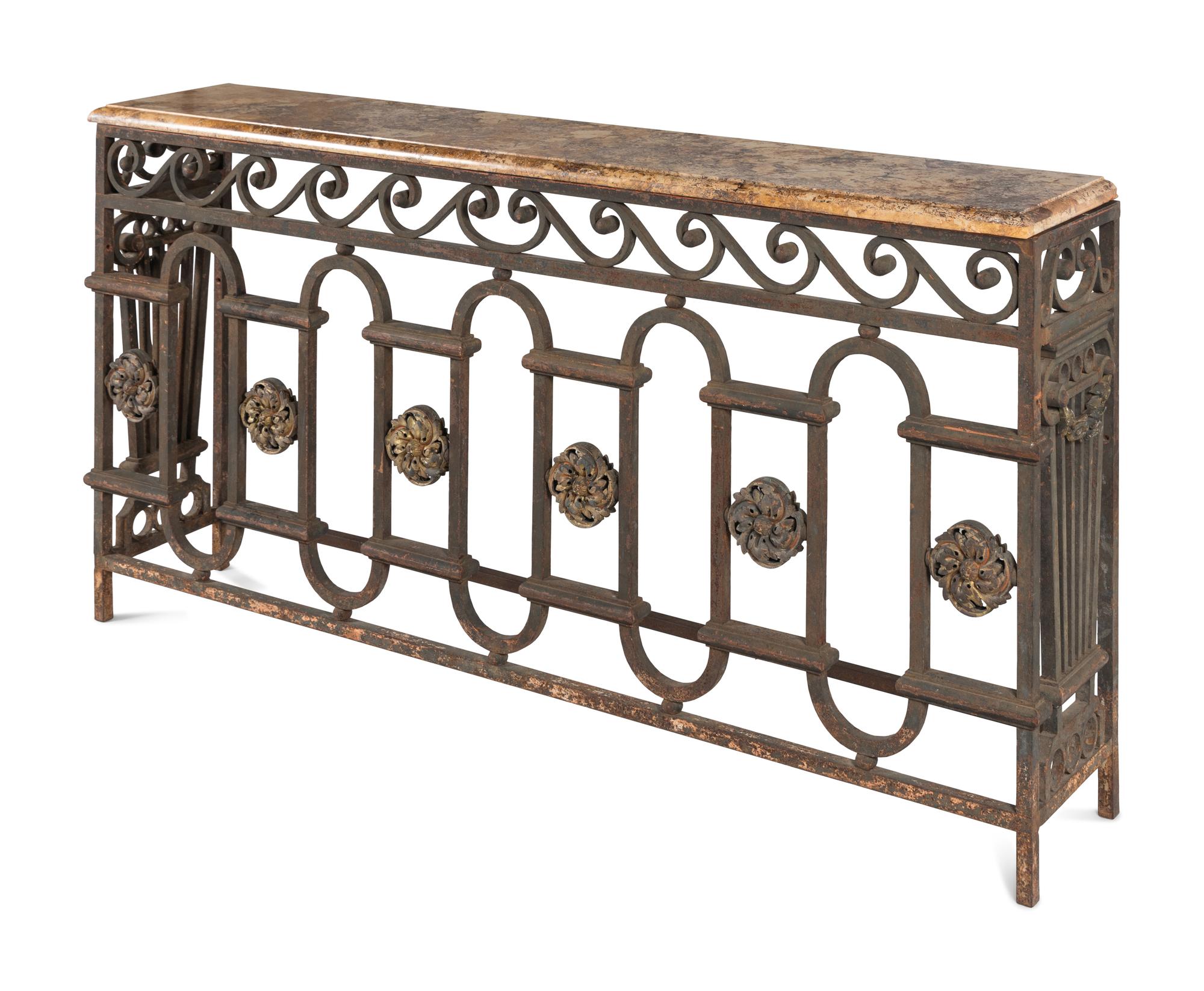 An Italian Wrought-Iron Marble-Top Console Table