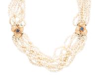 YELLOW GOLD, SAPPHIRE AND CULTURED CONVERTIBLE NECKLACE/BRACELET