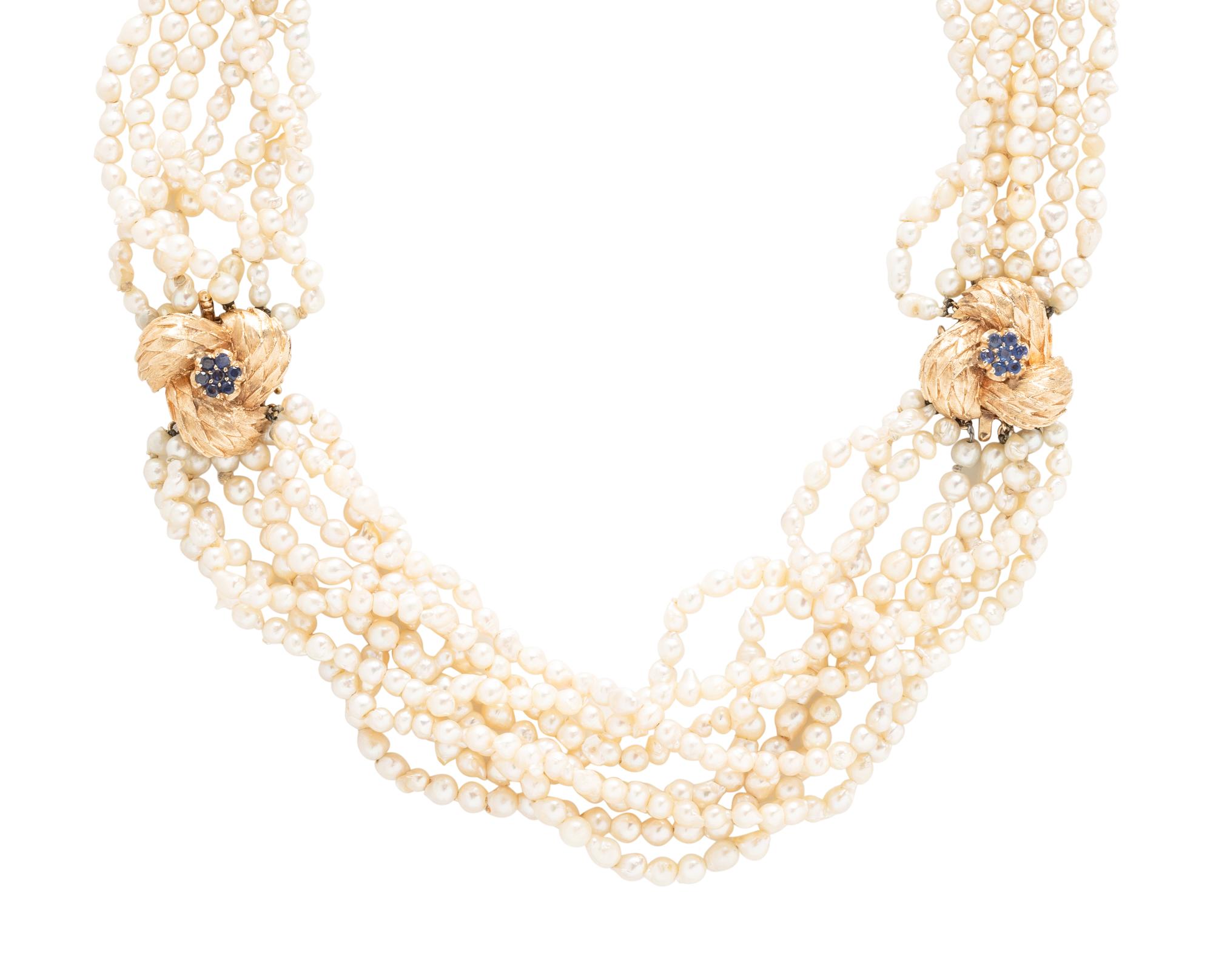 YELLOW GOLD, SAPPHIRE AND CULTURED CONVERTIBLE NECKLACE/BRACELET