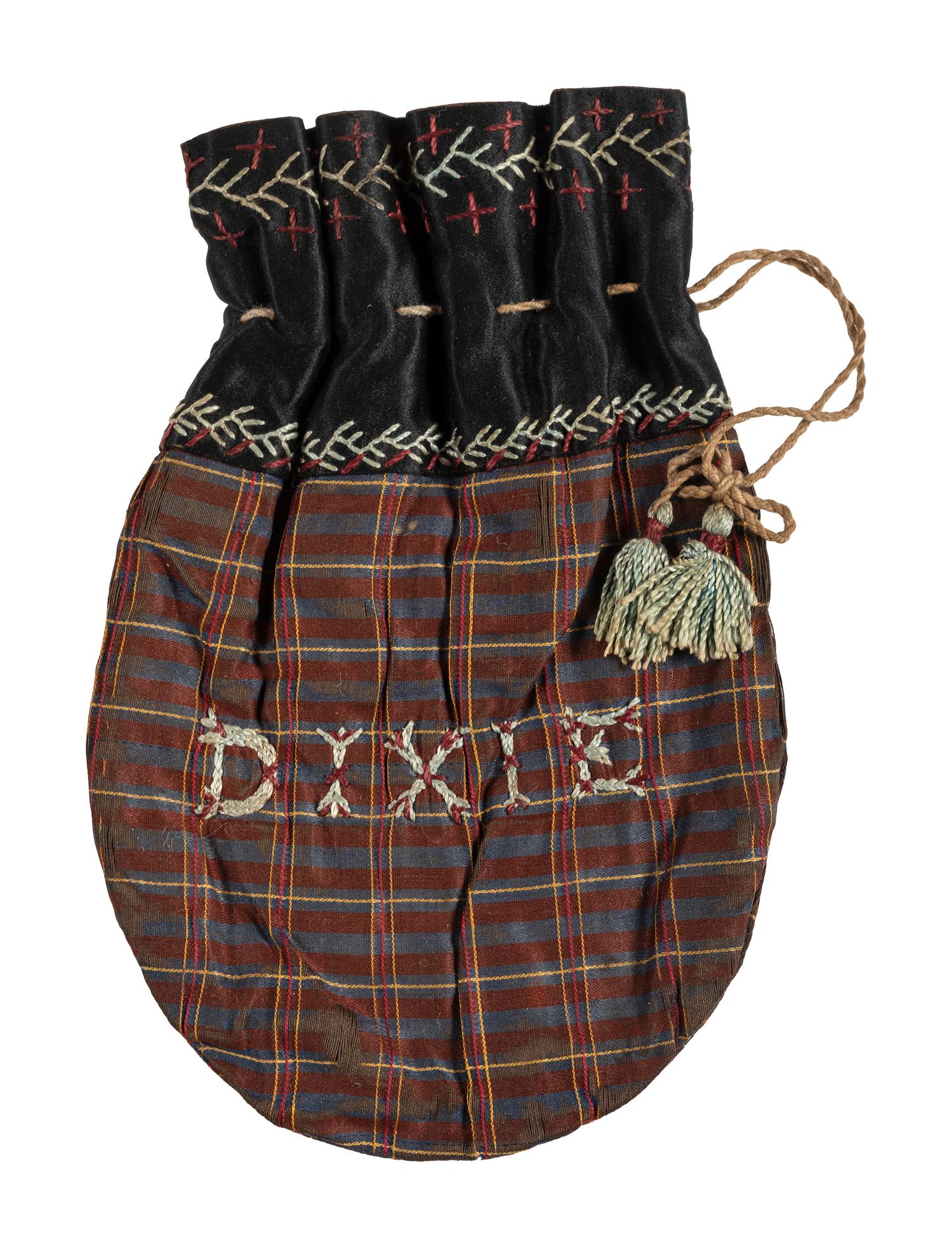 Confederate patriotic lady's ditty bag with hand embroidery.